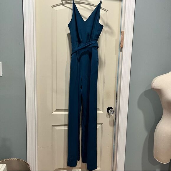 Jill Jill Stuart Coastal Blue Spaghetti Strap Belted Jumpsuit w/ Pockets Size 6 - Picture 4 of 12
